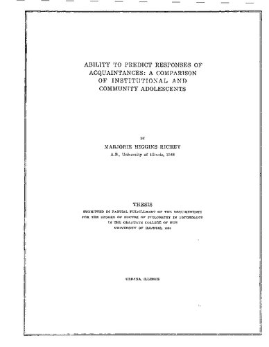 ABILITY TO PREDICT RESPONSES OF ACQUAINTANCES: A COMPARISON OF INSTITUTIONAL AND COMMUNITY ADOLESCENTS