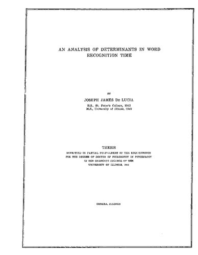 AN ANALYSIS OF DETERMINANTS IN WORD RECOGNITION TIME