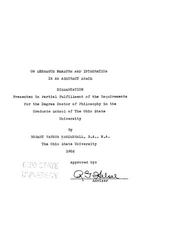 ON LEBESGUE MEASURE AND INTEGRATION IN AN ABSTRACT SPACE