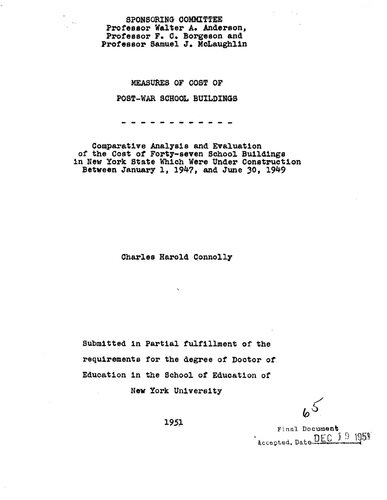 MEASURES OF COST OF POST WAR SCHOOL BUILDINGS