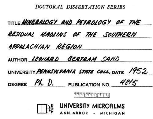 MINERALOGY AND PETROLOGY ON THE RESIDUAL KAOLINS OF THE SOUTHERN APPALACHIAN REGION