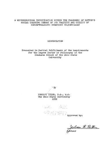 A METHODOLOGICAL INVESTIGATION WITHIN THE FRAMEWORK OF ROTTER'S SOCIAL LEARNING THEORY OF THE VALIDITY AND UTILITY OF CONCEPTUALIZING BEHAVIORS SEQUENTIALLY