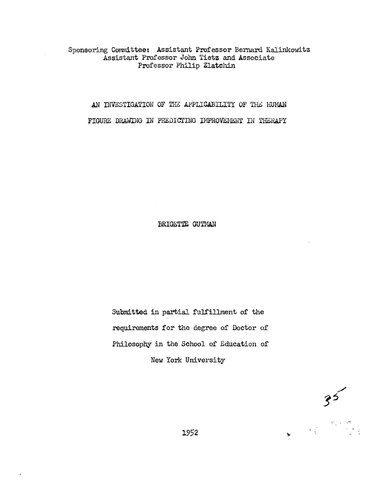 AN INVESTIGATION OF THE APPLICABILITY OF THE HUMAN FIGURE DRAWING IN PREDICTING IMPROVEMENT IN THERAPY