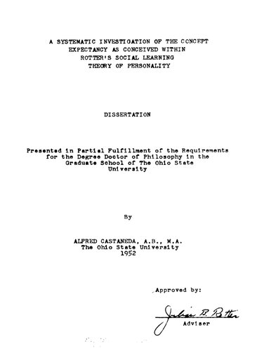 A SYSTEMATIC INVESTIGATION OF THE CONCEPT EXPECTANCY AS CONCEIVED WITHIN ROTTER'S SOCIAL LEARNING THEORY OF PERSONALITY