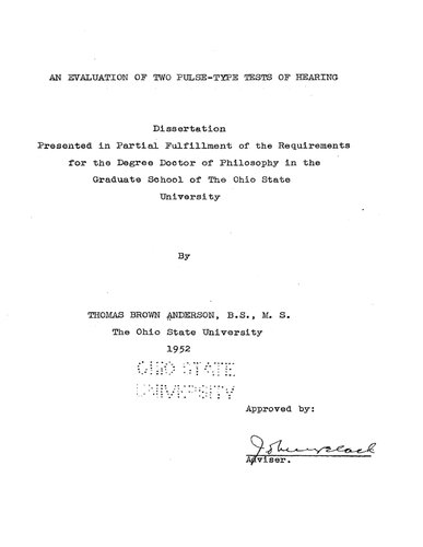 AN EVALUATION OF TWO PULSE-TYPE TESTS OF HEARING