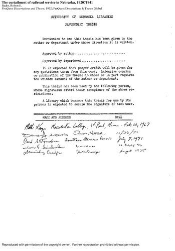 The curtailment of railroad service in Nebraska, 1920–1941