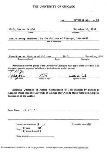 ANTI-SLAVERY SENTIMENT IN THE CULTURE OF CHICAGO, 1844-1858