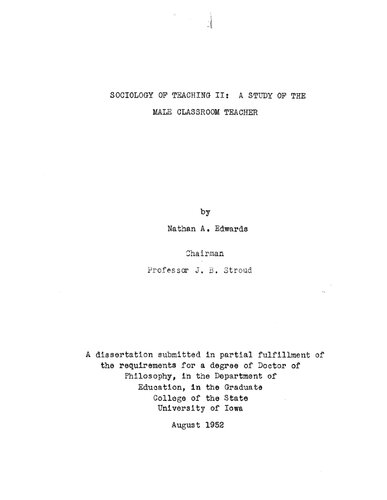 SOCIOLOGY OF TEACHING. II. A STUDY OF THE MALE CLASSROOM TEACHER