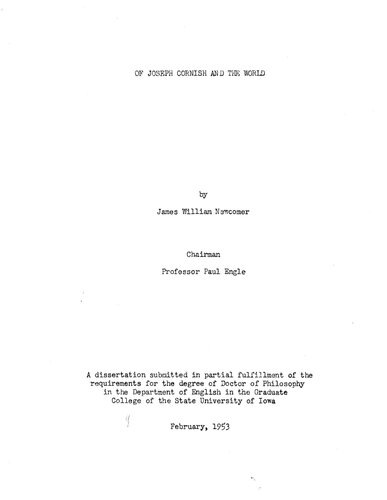 OF JOSEPH CORNISH AND THE WORLD