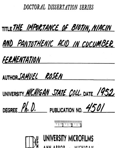THE IMPORTANCE OF BIOTIN, NIACIN AND PANTOTHENIC ACID IN CUCUMBER FERMENTATION