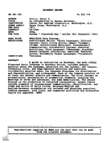 An introduction to spoken Setswana