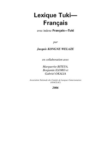 Lexique Tuki-Français (avec indexe Français-Tuki)