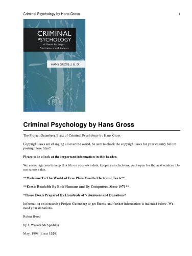 CRIMINAL PSYCHOLOGY: a manual for judges, practitioners, and students