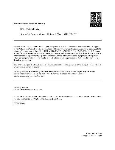 Foundations of Portfolio Theory