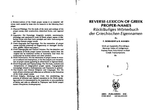 Reverse-lexicon of Greek Proper-names / Rückläufiges Wörterbuch der griechischen Eigennamen