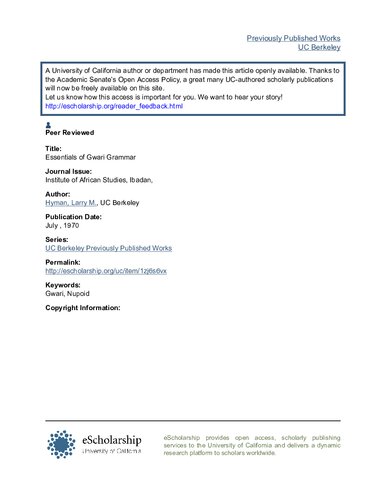 Essentials of Gwari Grammar