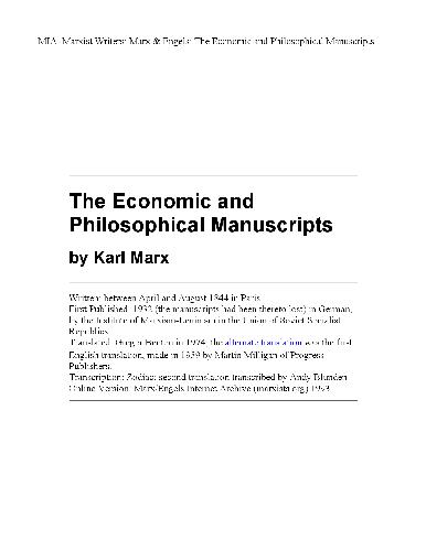 The Economic and Philosophical Manuscripts
