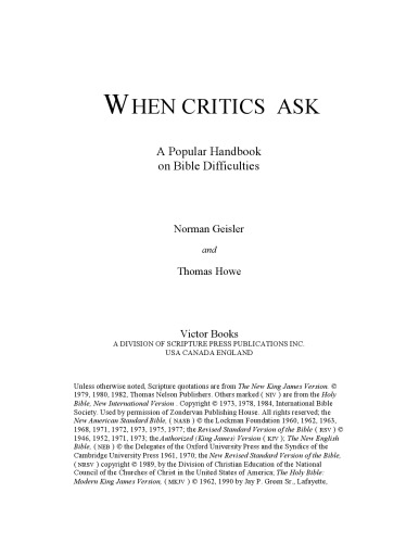When Critics Ask: A Popular Handbook on Bible Difficulties