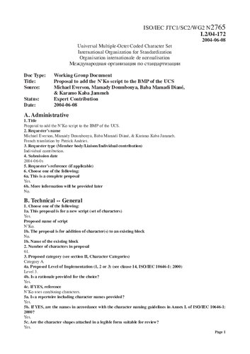 Proposal to add the N’Ko script to the BMP of the UCS