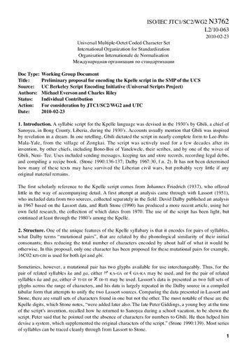 Preliminary proposal for encoding the Kpelle script in the SMP of the UCS