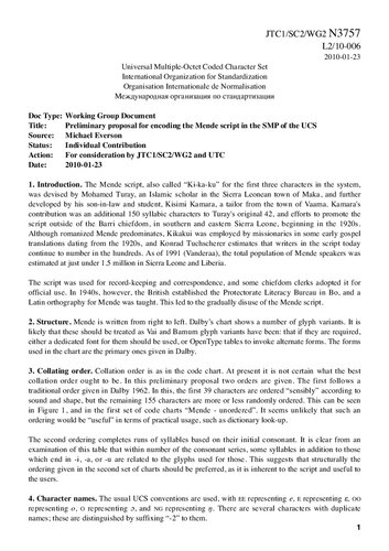 Preliminary proposal for encoding the Mende script in the SMP of the UCS
