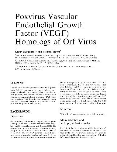 Poxvirus Vascular Endothelial Growth Factor (VEGF) Homologs of Orf Virus