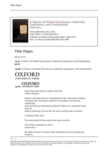 A Theory of Global Governance: Authority, Legitimacy, and Contestation