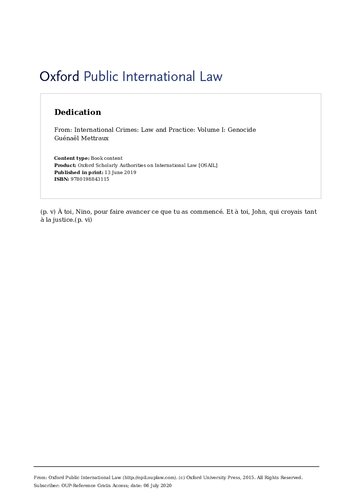 International Crimes Law and Practice Volume I: Genocide