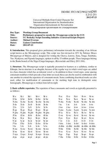 Preliminary proposal to encode the Mwangwego script in the UCS