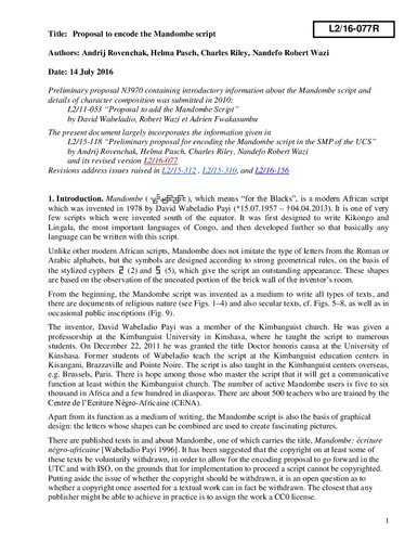 Proposal to encode the Mandombe script