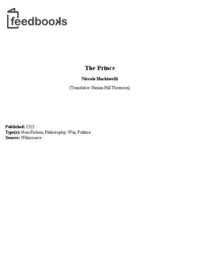 Machiavelli:the Prince 2e Owc:ncs P