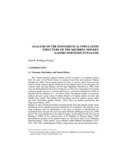 Analysis of the hypothetical population structure of the squirrel monkey  (Saimiri oerstedii) in Panama