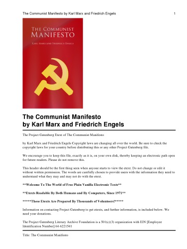 The Communist manifesto of Karl Marx and Friedrich Engels