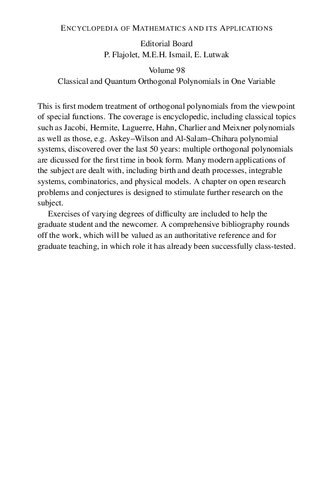 Classical and Quantum Orthogonal Polynomials in One Variable [author index missing]