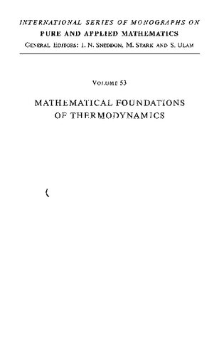 Mathematical Foundations of Thermodynamics
