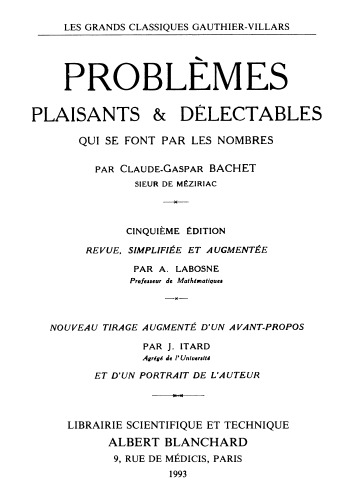 Problèmes plaisants & délectables qui se font par les nombres, 5e édition