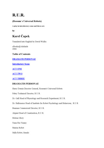 R.U.R. (Rossum's Universal Robots) (Penguin Classics)