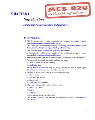 Solution Manual for Data Communications and Networking