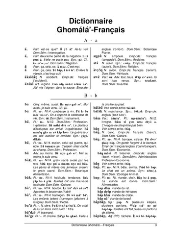 Version préliminaire d’un dictionnaire ghomala’-français, français-ghomala’