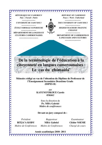 De la terminologie de l’éducation à la citoyenneté en langues camerounaises: Le cas du ghómaùlá’