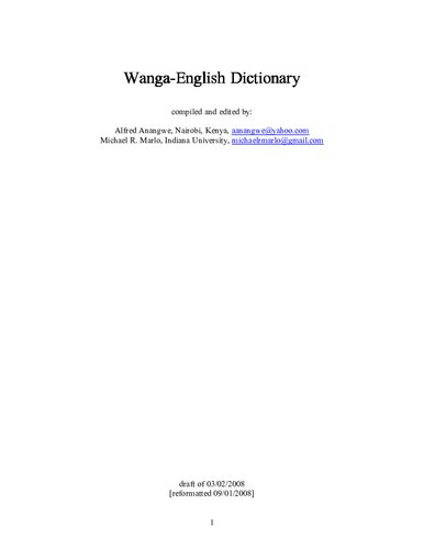 Wanga-English Dictionary