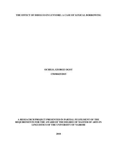 The Effect Of Dholuo On Lunyore: A Case Of Lexical Borrowing