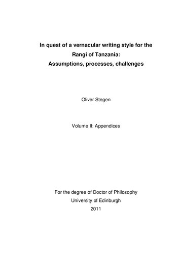 In quest of a vernacular writing style for the Rangi of Tanzania: Assumptions, processes, challenges