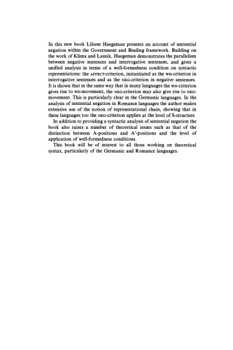 The Syntax of Negation