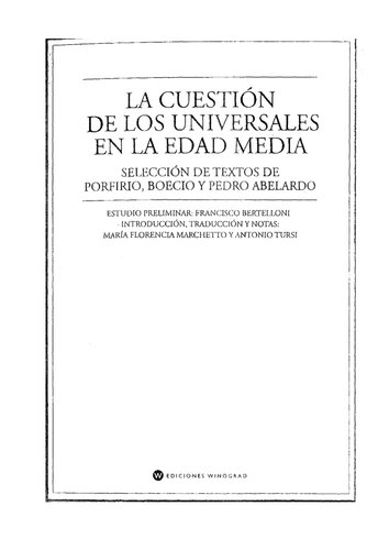 La Cuestión De Los Universales En La Edad Media. Selección de textos