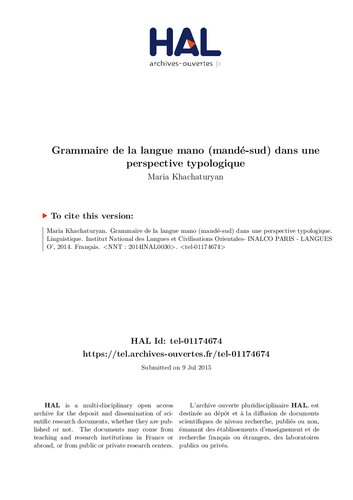 Grammaire de la langue mano (mandé-sud) dans une perspective typologique