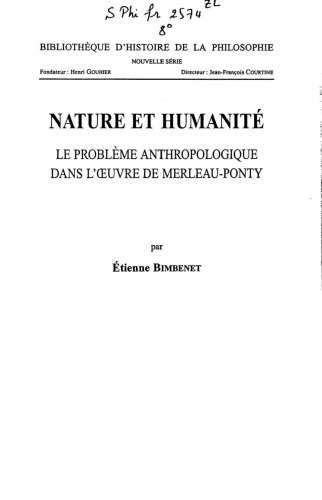 Nature et humanité. le problème anthropologique de Merleau-Ponty