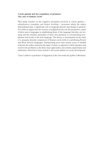 Creole Genesis and the Acquisition of Grammar: The Case of Haitian Creole