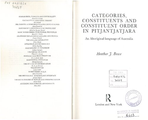 Categories, constituents, and constituent order in Pitjantjatjara: an aboriginal language of Australia /