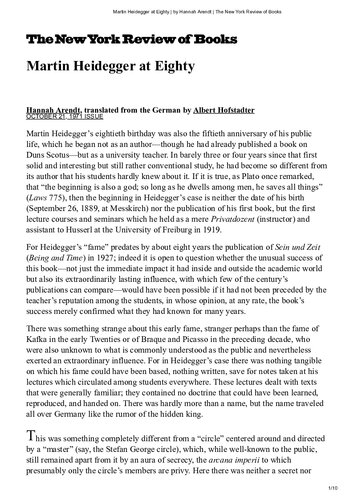 Martin Heidegger at Eighty